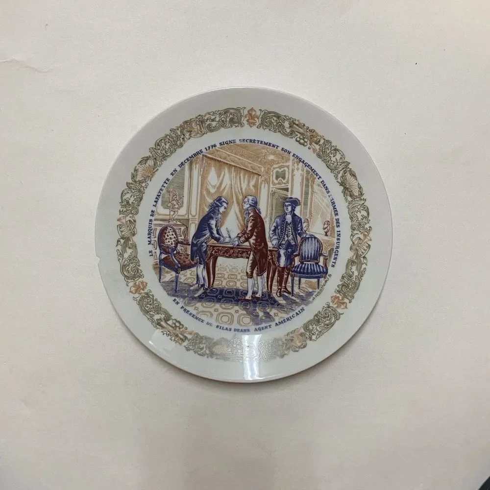 Limoges Porcelain Plate with Blue and White Design